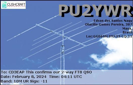 Imagen de tarjeta QSL de PU2YWR