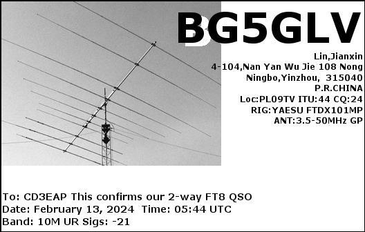 Imagen de tarjeta QSL de BG5GLV