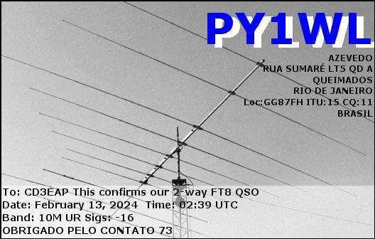 Imagen de tarjeta QSL de PY1WL