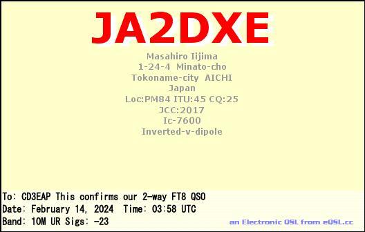 Imagen de tarjeta QSL de JA2DXE