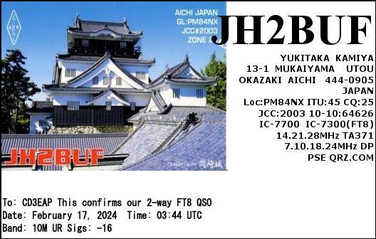 Imagen de tarjeta QSL de JH2BUF