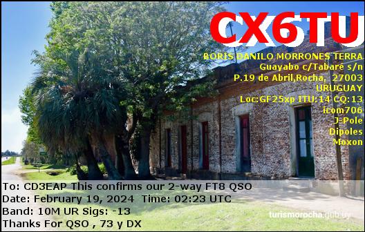 Imagen de tarjeta QSL de CX6TU