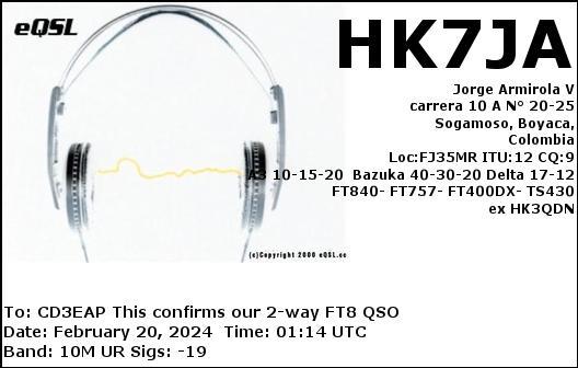 Imagen de tarjeta QSL de HK7JA