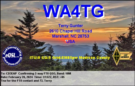 Imagen de tarjeta QSL de WA4TG