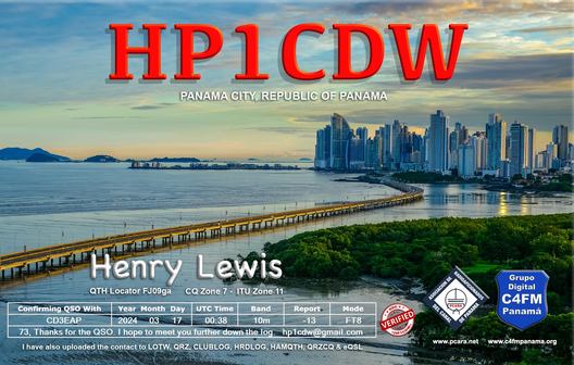 Imagen de tarjeta QSL de HP1CDW