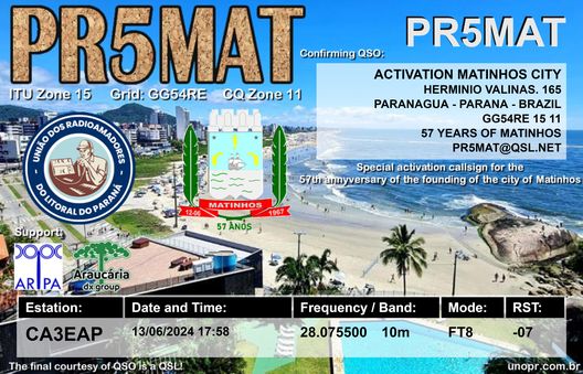 Imagen de tarjeta QSL de PR5MAT