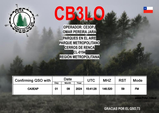 Imagen de tarjeta QSL de CB3LO